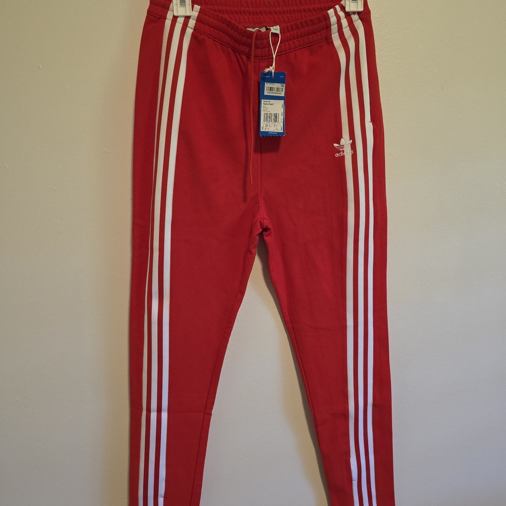 Adidas Kids Red Joggers with White Stripes